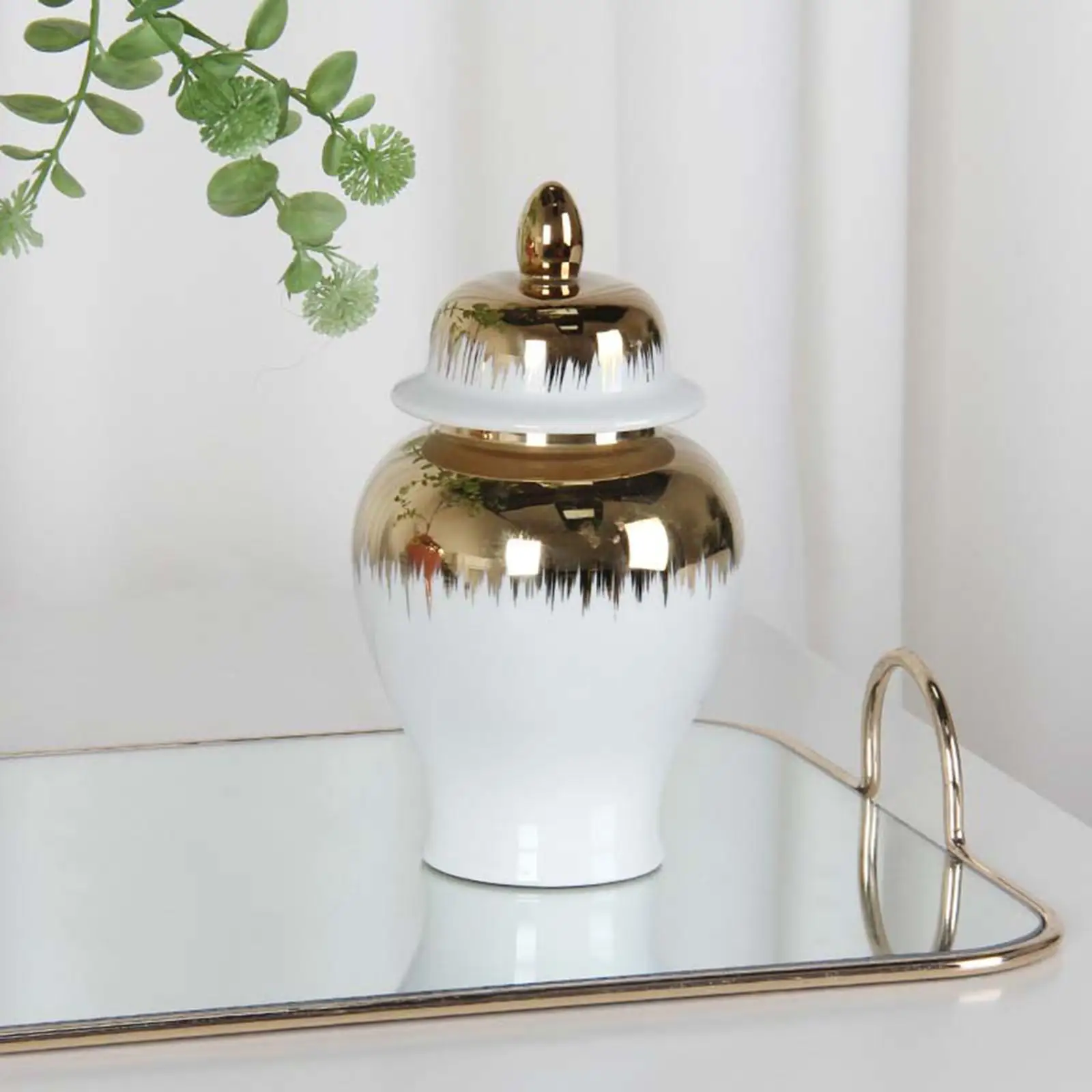 

Porcelain Ginger Jar, Ceramic Vase with Lid, Tea Storage Jar Flower Vase for Office, Arrangement, Bedroom, Home, Party