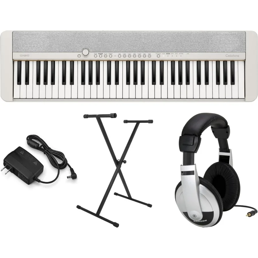 

Набор клавиатур премиум-клавиатур с подставкой, адаптером переменного тока и наушниками для цифровой музыкальной практики и домашней студии, белый, идеально подходит для начинающих