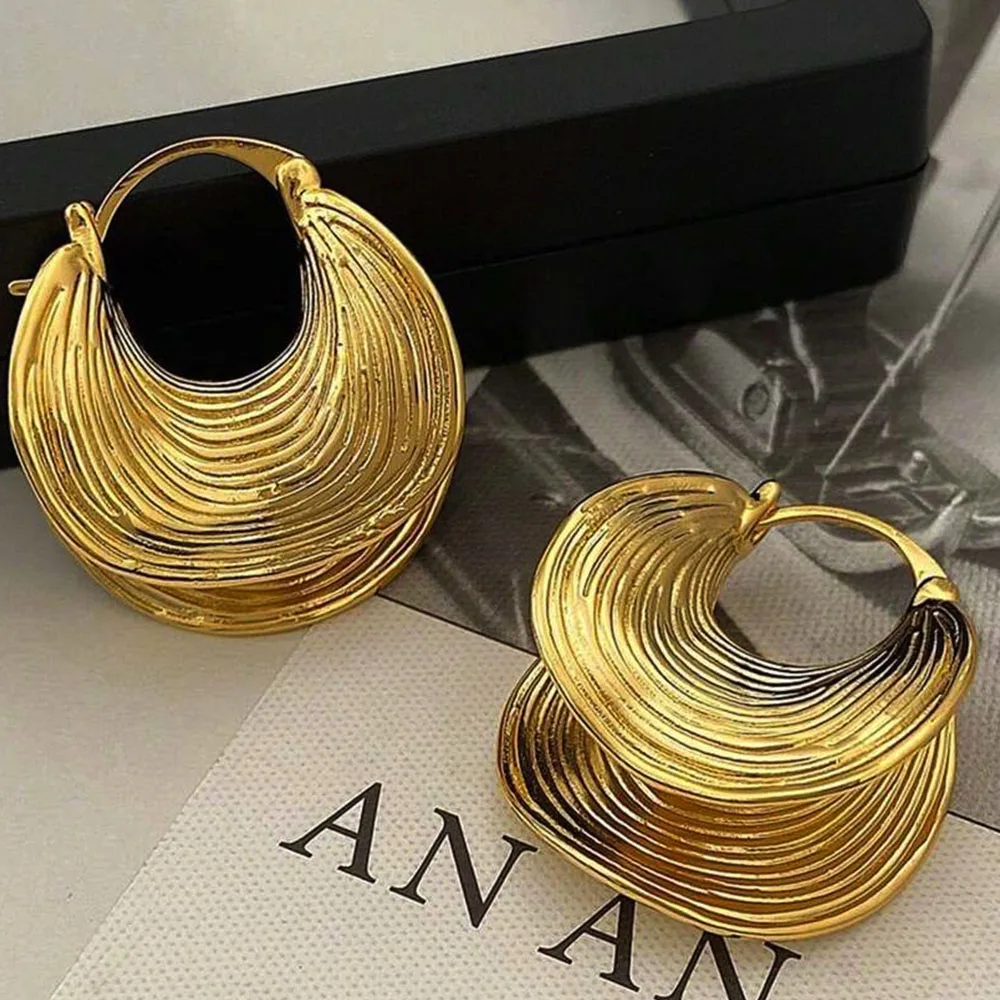 Exaggerated U-shaped Hoop Earrings For Women Gold Silver Color Heavy Metal Earrings Large Bga Shaped Earrings Trendy Jewelry