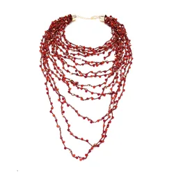 2024 New Necklace Vintage Red Beaded Tassel Pendant Necklace for Women Multilayer Ethnic Style Choker Necklace Jewelry