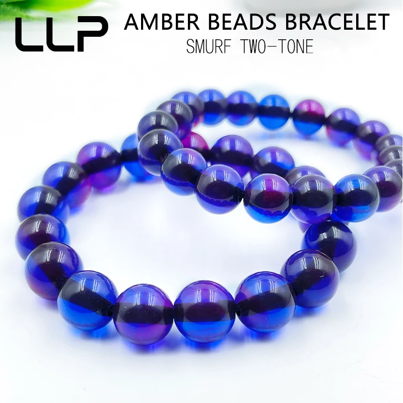 

Beeswax Two-Tone Smurf Amber Bracelet Blue Amber Beads Color Changing Light Bracelet For Men And Women Luxury Holiday Gifts