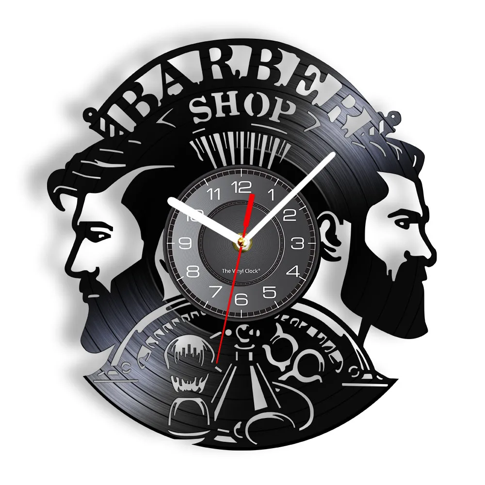 Bearded Man Hairstyle Barber Shop Vinyl Record Wall Clock Man Club Parlor Salon Hairdressing Moustache Carved Music Album Clock