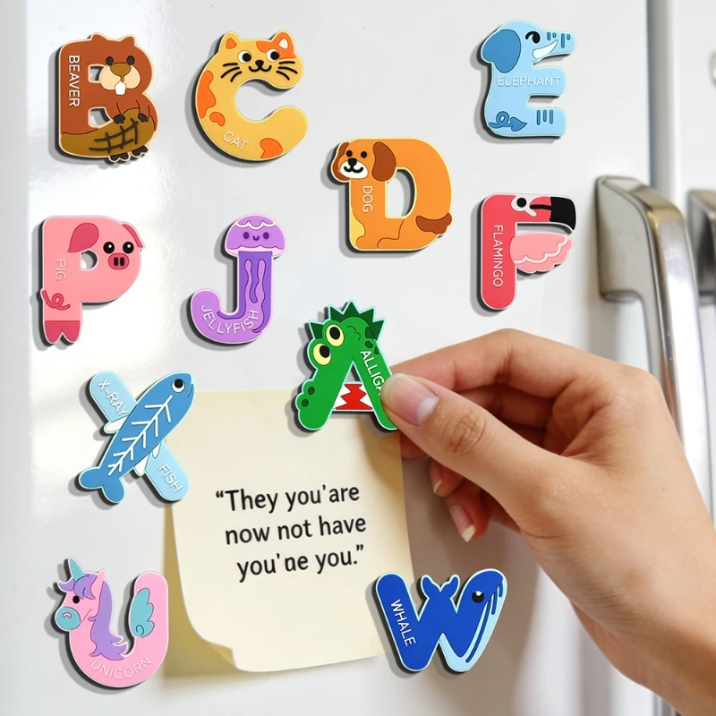 Cute Animal Alphabet Fridge Magnets Soft Rubber ABC Letter Magnets Kids Early Learning Educational Refrigerator Blackboard Decor