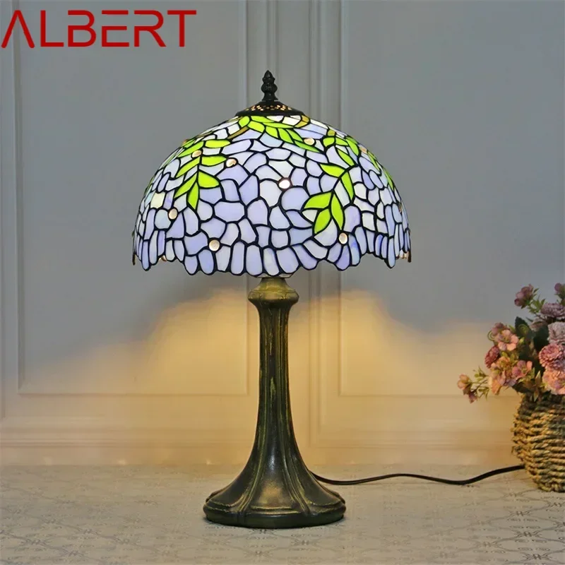 ALBERT Tiffany Glass Table Lamp LED Modern Creative Bedside Blue Desk Light For Home Living Room Bedroom Hotel Decor