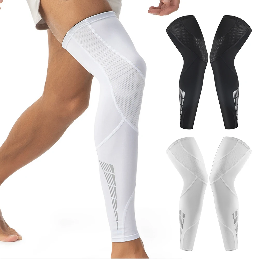 1 paire de manchons de jambe de sport, manchon de Compression de jambe complète pour hommes et femmes, manche longue au genou avec bandes antidérapantes en Silicone