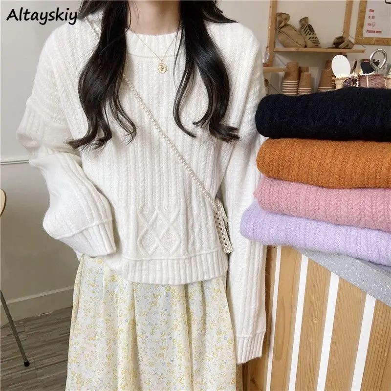 

Cropped Pullovers Women Vintage New Arrival Winter Sweet Girl Preppy Ulzzang Ins Casual All-match Popular Fashion Sueter Mujer