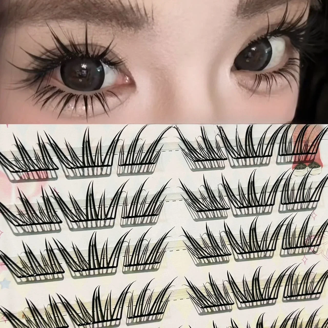 Ciglia finte per ragazze coreane fresche Ciglia finte naturali spesse arricciate Strumenti per il trucco delle ciglia a grappolo singolo autoadesive