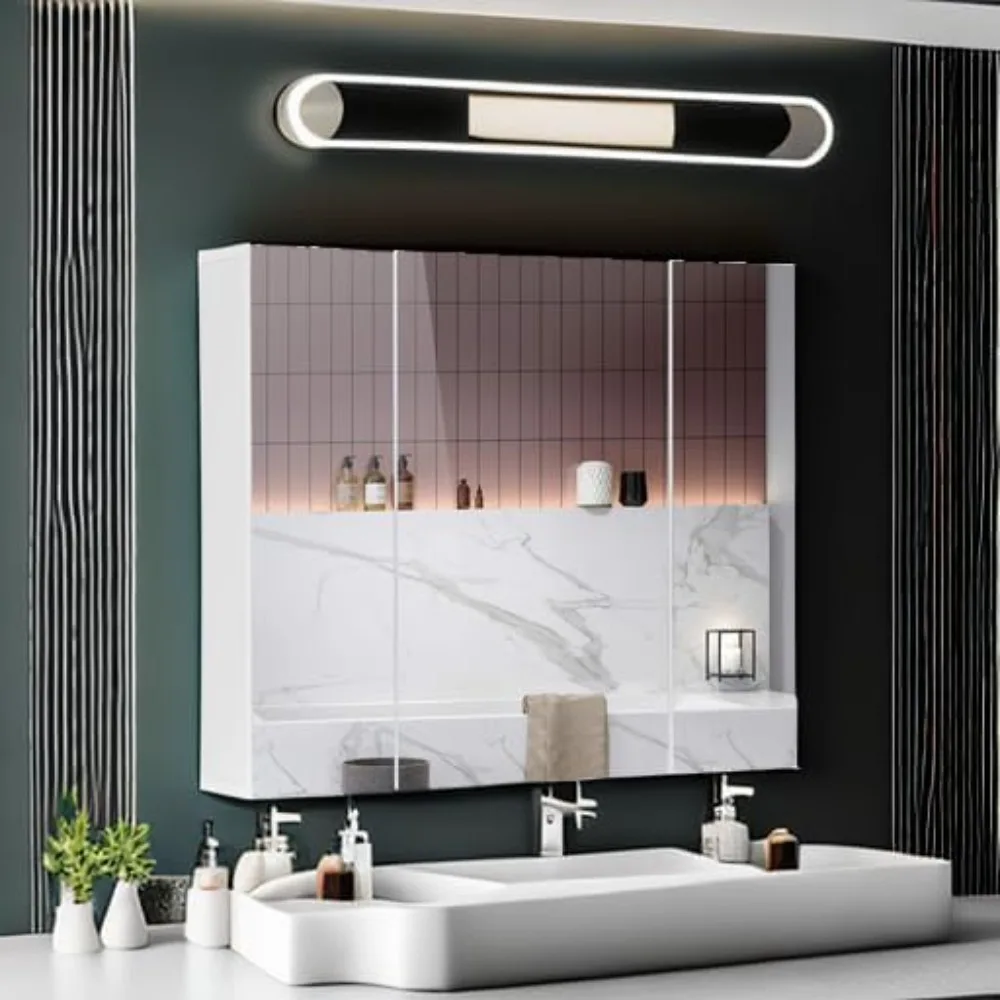 

Bathroom mirror cabinet with 3 doors bathroom wall cabinet with mirror mirror storage shelves with 3 adjustable shelves