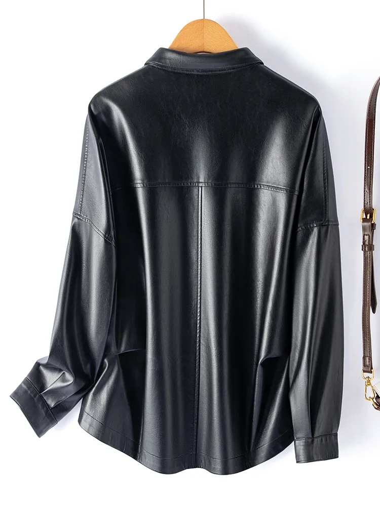 Women's short style spring and autumn new style loose and simple casual commuting temperament leather jacket top