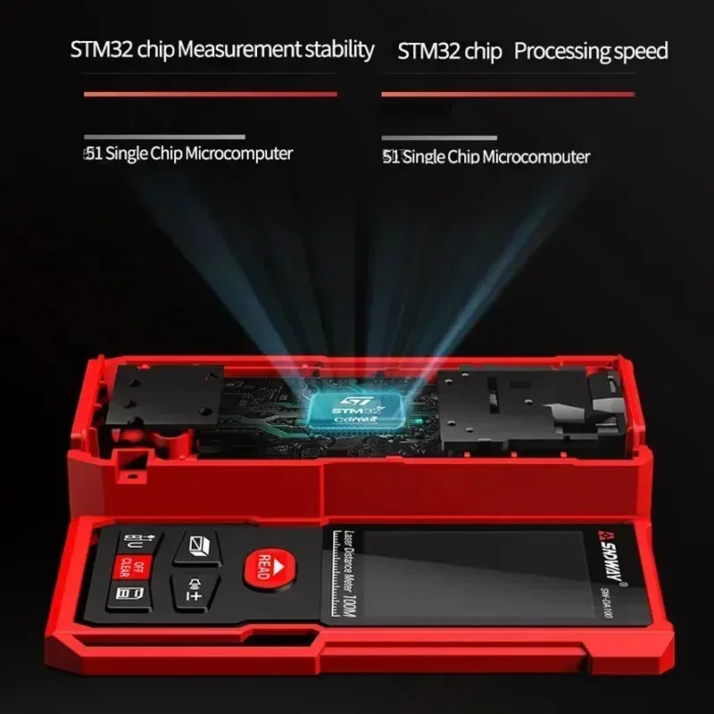 Englische Version SNDWAY Laser-Entfernungsmesser 50/70/100/120 m Laser-Maßband, digitaler Roulette-Entfernungsmesser, Entfernung/Bereich/Volumen/Se