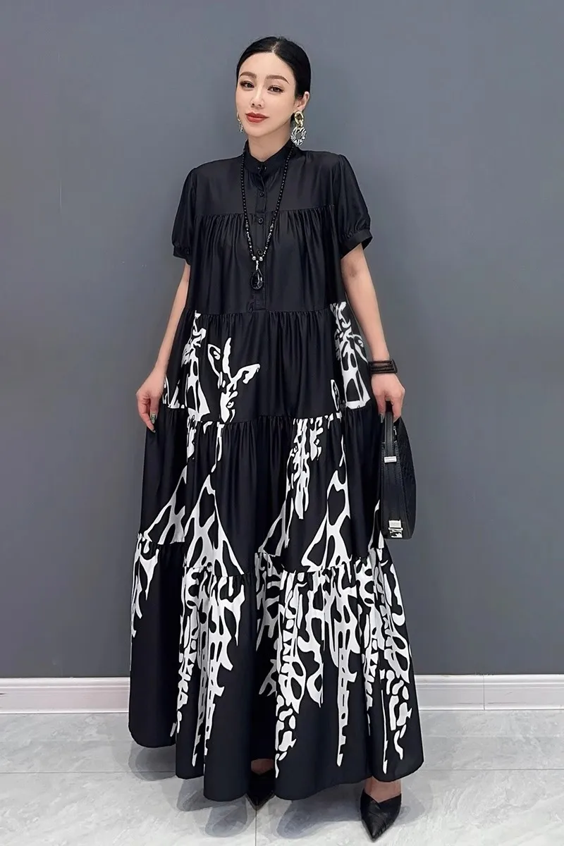 New Elegant Loose Printed Long Dresses For Women Fashion Club Party Dress Female Wholesale