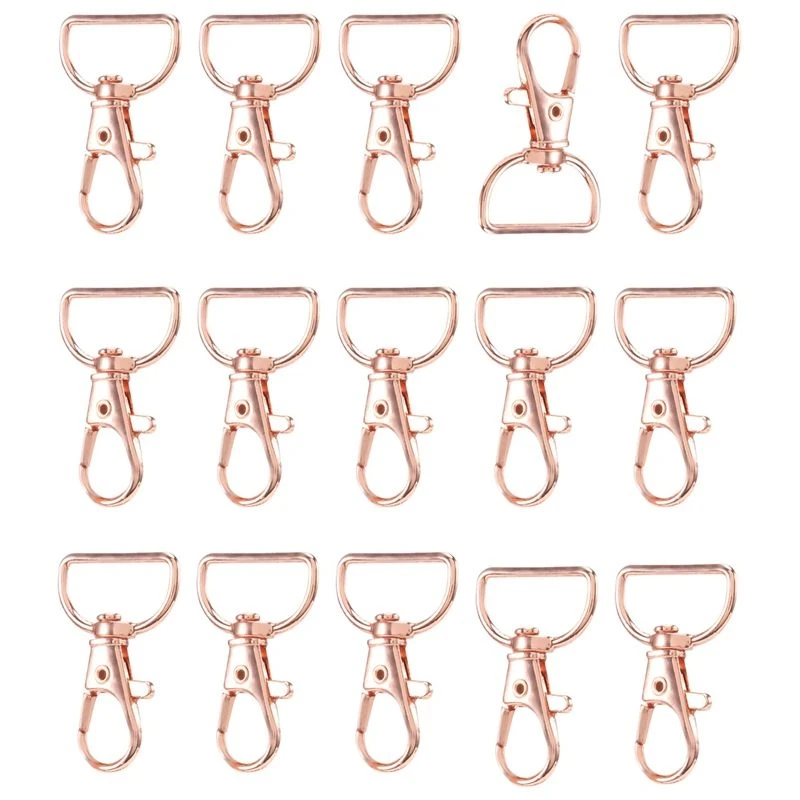 35Pcs Swivel Clasps Lanyard Snap Hooks Keychain Clip Hook Lobster Claw Clasp Metal Hook Clasp With D Rings Rose Gold