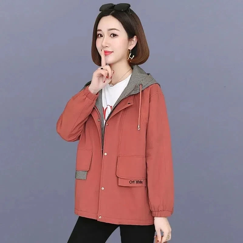 

2025 New Women Windbreaker Coat Loose Ladies Jacket Tops Spring Autumn Hooded Jackets Fashion Trench Female Outwear Femme K228