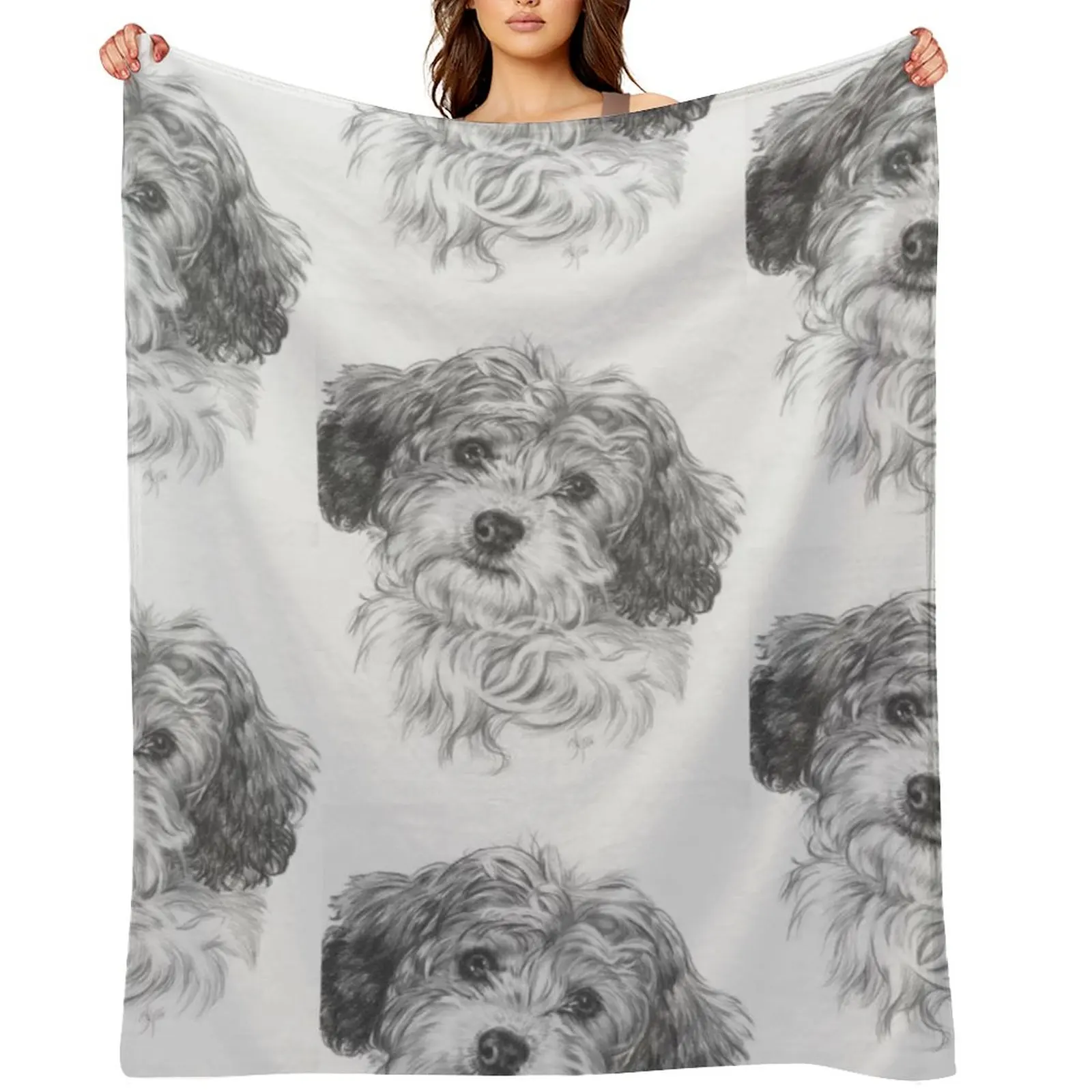 

Darling Cavachon Portrait in Graphite Throw Blanket Blankets For Sofas Soft Plaid Summer Beddings Soft Blankets