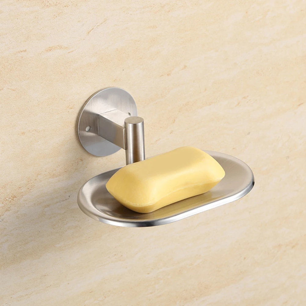 

304 Stainless Steel Soap Holder Wall Mount No Drilling Brushed Texture Bathroom Soap Tray Sponge Basket Easy Install