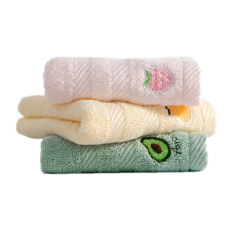 1Pc 26x48cm Fruit Embroidered Bamboo Cotton Solid Color Children Small Hand Face Towel