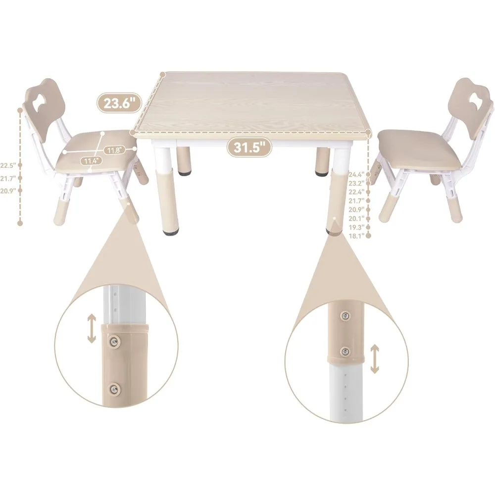 Conjunto de mesa infantil e 2 cadeiras, conjunto de mesa e cadeira para crianças com altura ajustável e mesa graffiti, 31,5''L x 23,6''W Crianças