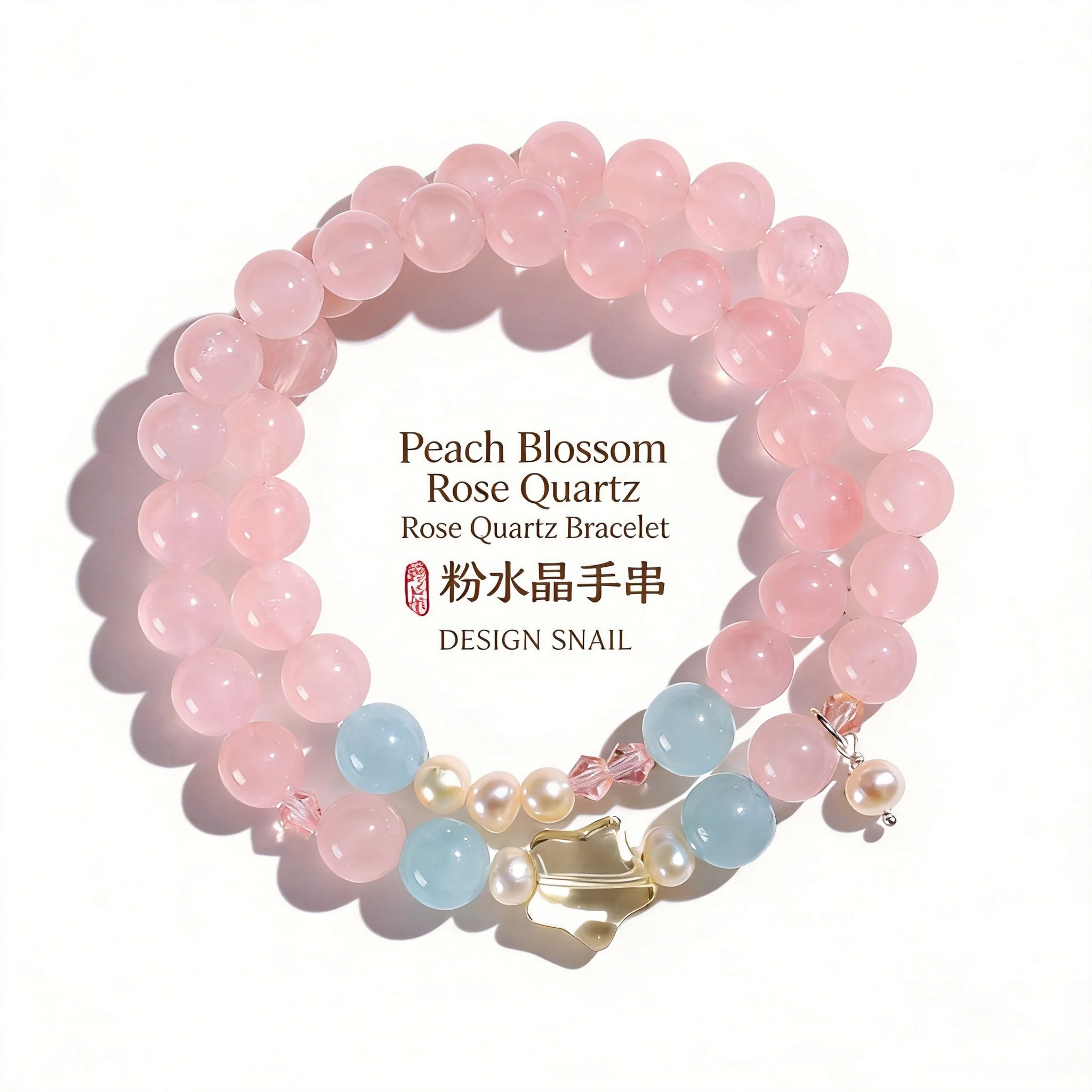 Bracelet double couche en quartz rose naturel 8 mm style chinois, perle d'eau douce aigue-marine, porte-bonheur, attirance amoureuse, fortune et bénédiction