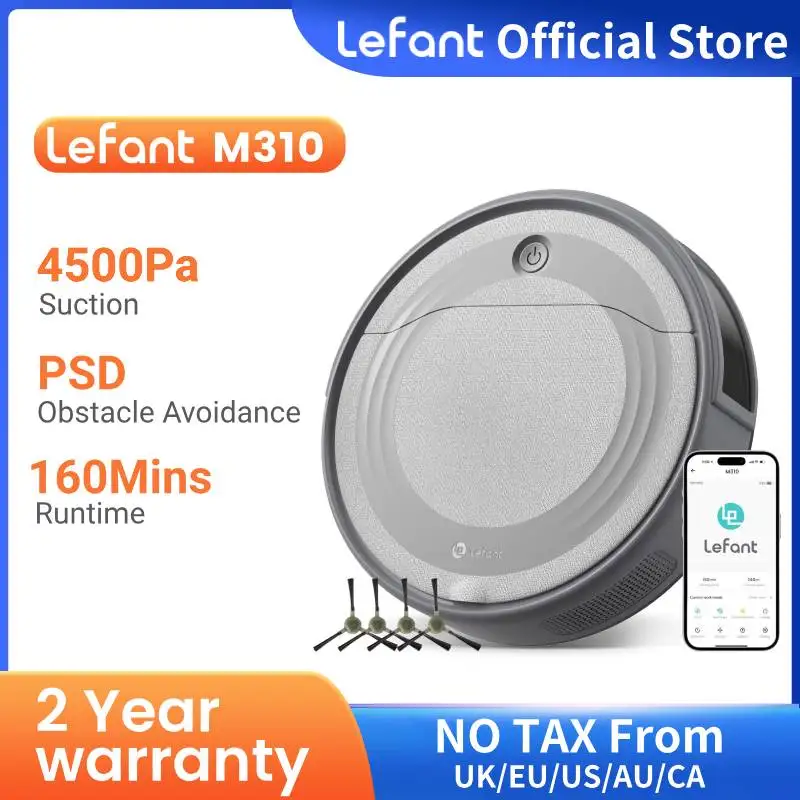 

Lefant M310 Robot Vacuum Cleaner-4500Pa Powerful Suction, PreciSense Obstacle Avoidance, 140 Mins Self-Charging,App/Voice/Remote