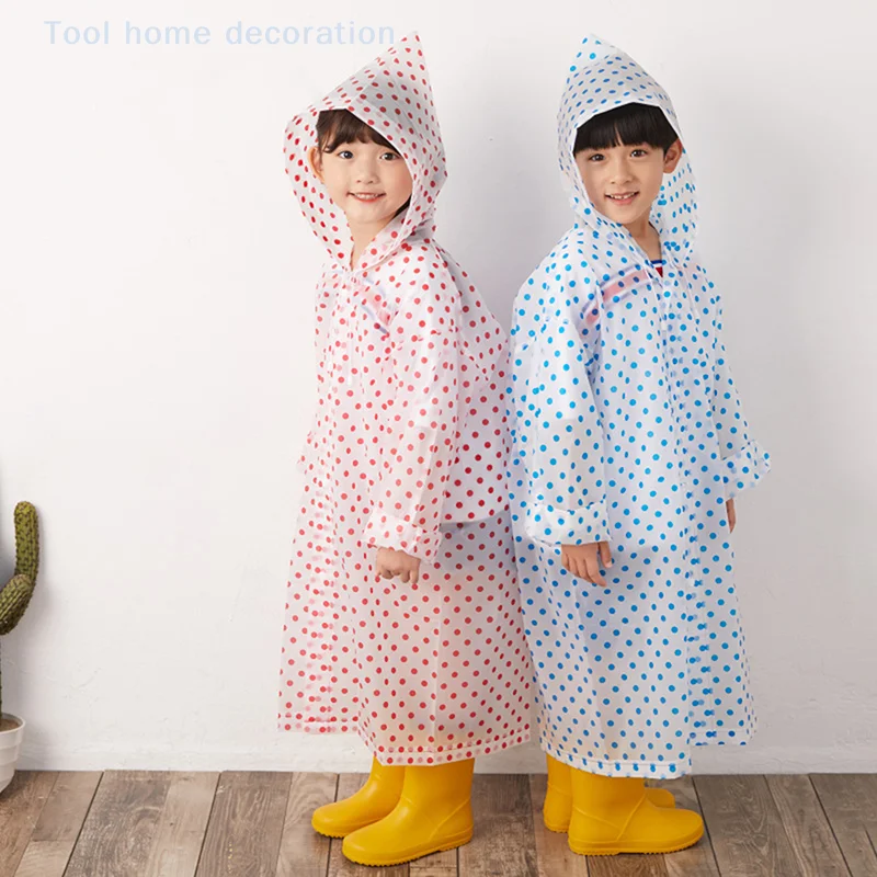 Dots Children Hooded Raincoat Portable Boys And Girls Rain Gear Buttons Rain Poncho Kids Waterproof Rain Cape
