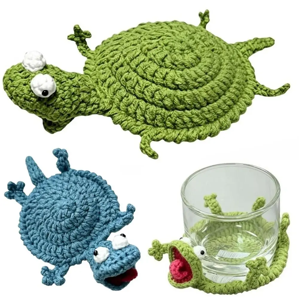 Pressable Crochet Lizard Coasters Creative Cartoon Knitted Animal Coaster Novelty Anti Scald Drink Insulation Pad Tableware