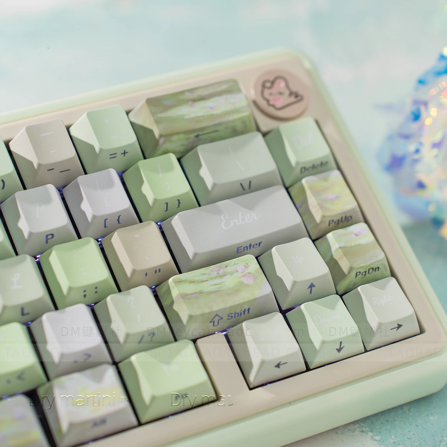 Water Lily Theme Keycaps Light Green Oil Painting Flower Language Keycap Cherry Profile PBT Side Engraved Translucent Key Caps