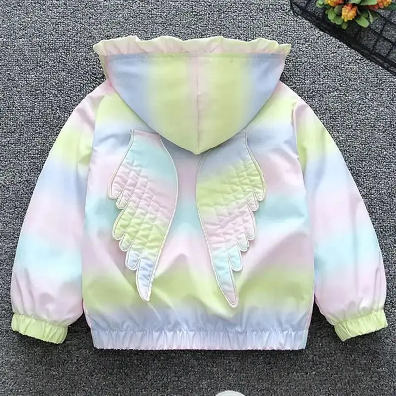 Autumn Baby Girls Boys Fashion Rainbow Windbreaker Coat Kids Angel Wings Jacket Hooded Zipper Outerwear Children’s Clothing