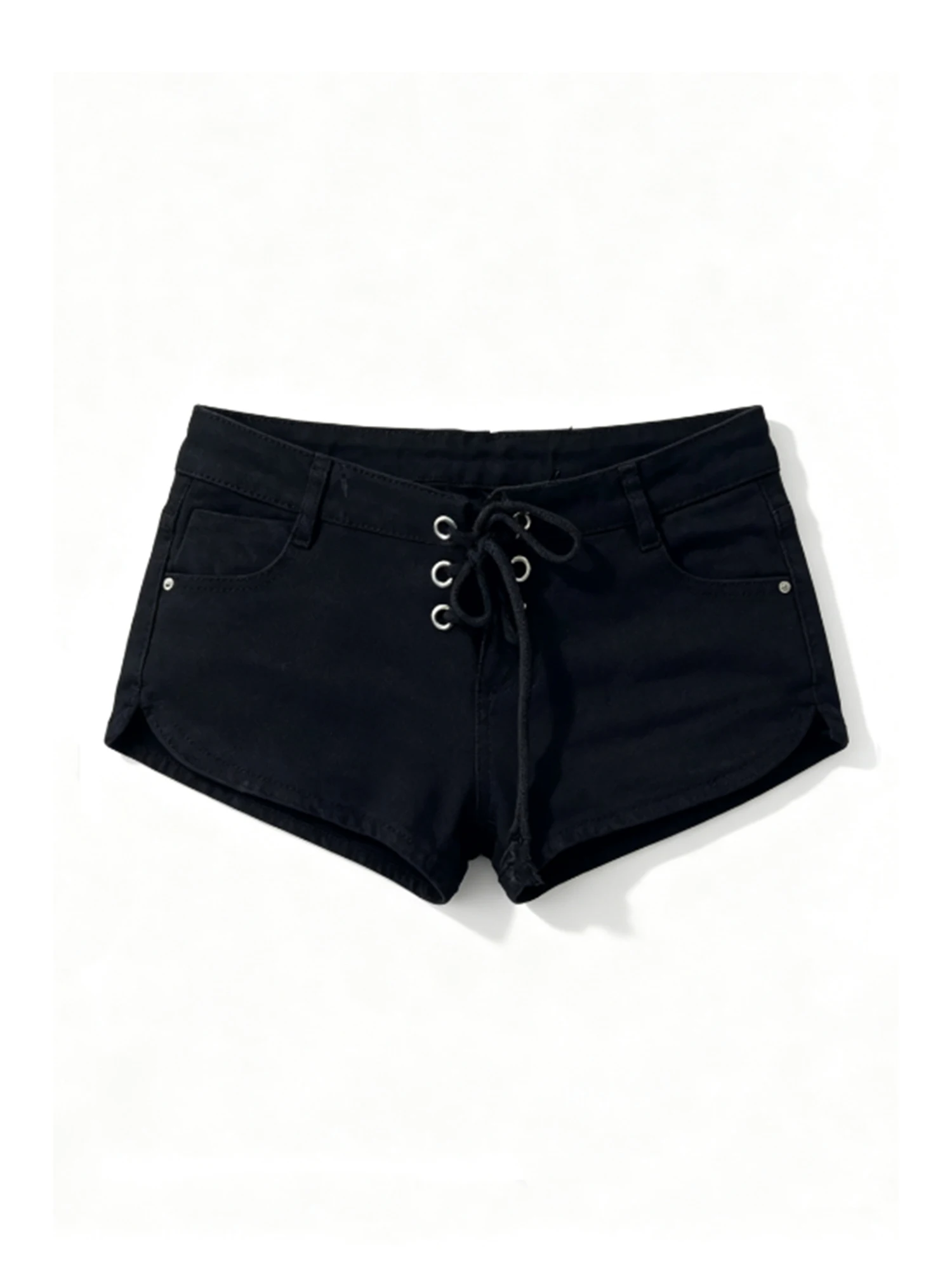 Women Vintage Black Low Rise Mini Denim Shorts Y2K Gyaru Sexy Slim Split Club Shorts Jeans Skinny Micro Cowboy Hot Pants Summer