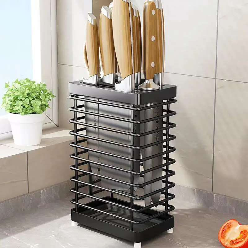 

Universal Knife Organizer Stainless Steel Kitchen Drainage Vegetable Knife Holder Storage Rack With Detachable Drain Tray