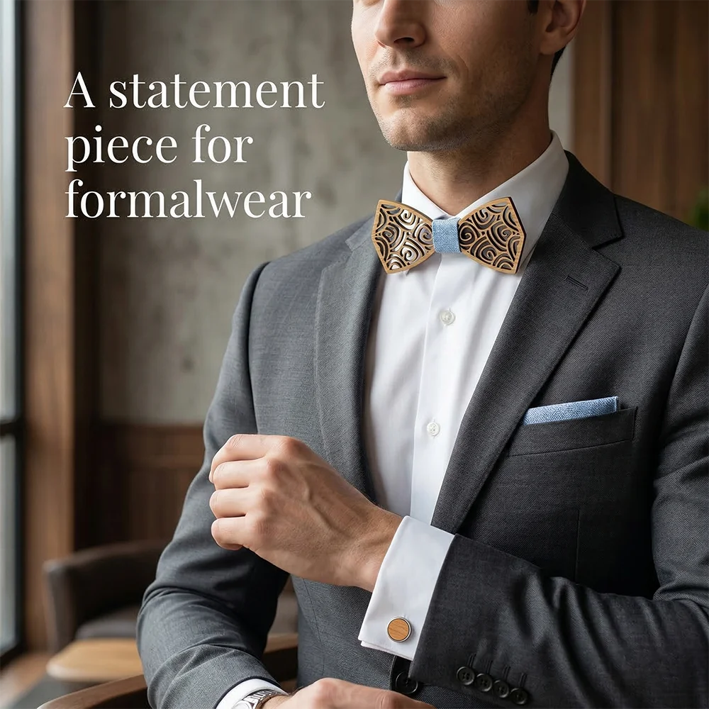 wooden-bowtie-kit-handkerchief-cufflinks-tie-clip-wood-box-minimalist-wooden-fashion-accessories-anniversary-husband-gift