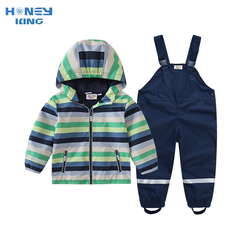 HONEYKING Boys Raincoat Suit Kids Clothing Set with Jacket And Trousers Comfortable Breathable Rain Suit for Children
