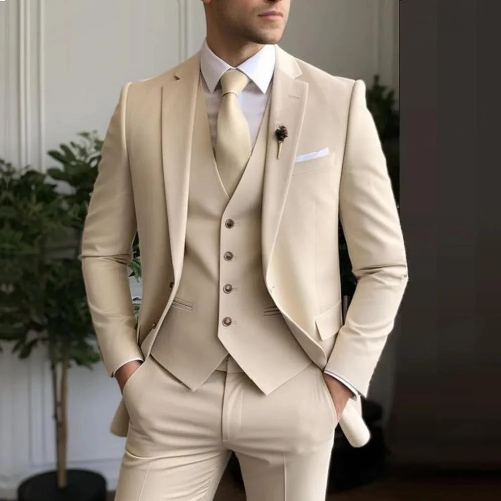 

Men's 3 Piece Suit Sets Elegant 2-Button Blazer Suit Jackets + Vest + Pants for Business & Weddings