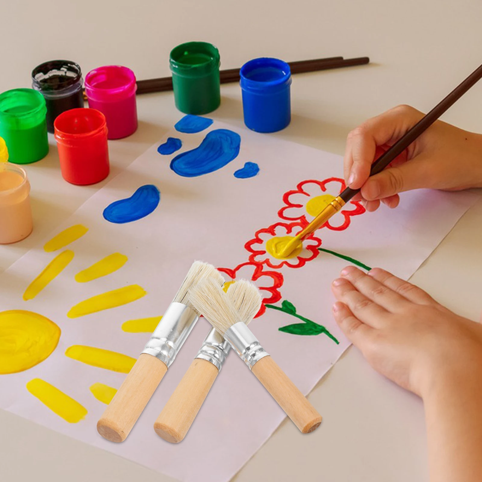 

3pcs Natural Bristle Stencil Wooden Handle Paint Brushes For Oil Watercolor Painting Detail Artwork Diy Crafts Natural Hair