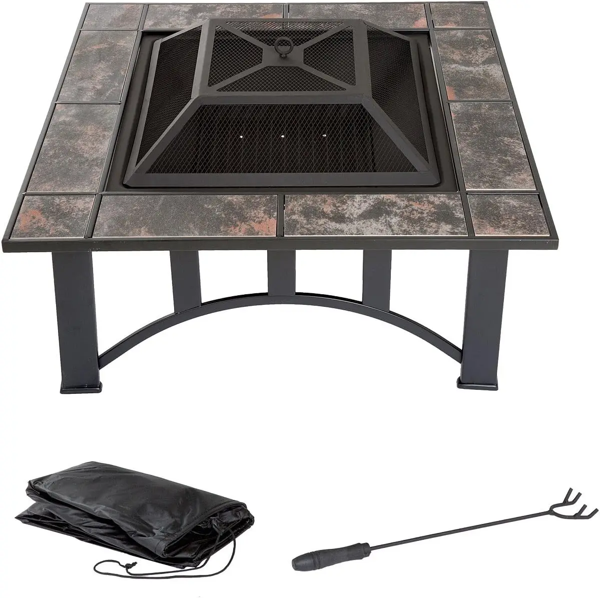 

Fire Pit - 33-Inch Outdoor Firepit Table with Screen, Cover, and Poker - Outdoor Fire Pits for Backyard