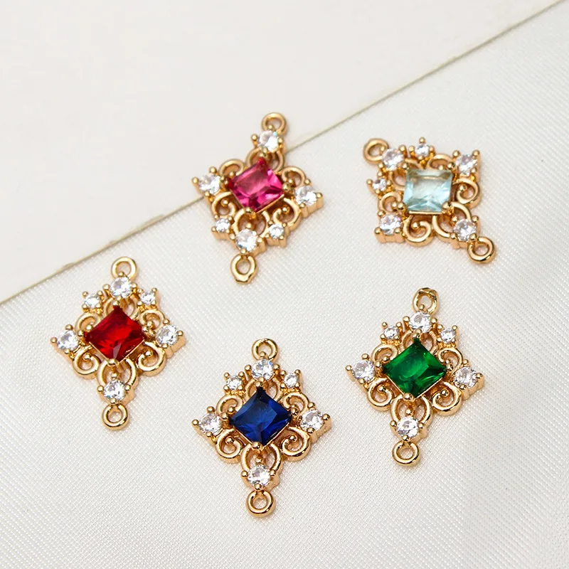 1pcs Copper Micro-set Zircon Retro Geometric Hollow Pendant Diy Bracelet Necklace Ear Jewelry Accessories Material Charms