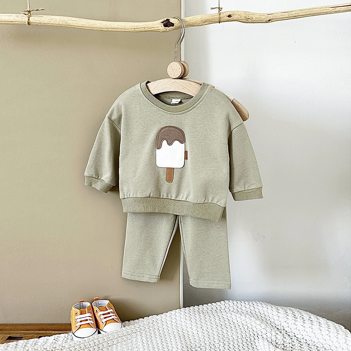 2024 Fall Baby Sets Boy Infant Clothing Toddler Casual Cotton Home Wear Ice Cream Long- Sleeved Pullover+Pants Children\'s Suits