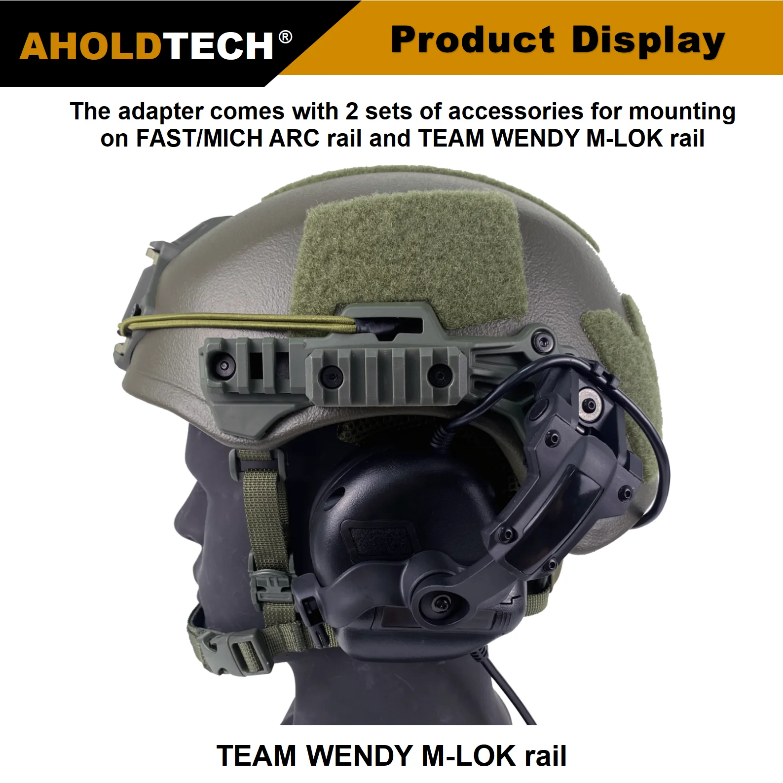 AHOLDTECH-Soporte táctico para auriculares, adaptador de montaje para cascos, Riel de arco, Riel de M-LOK, rápido