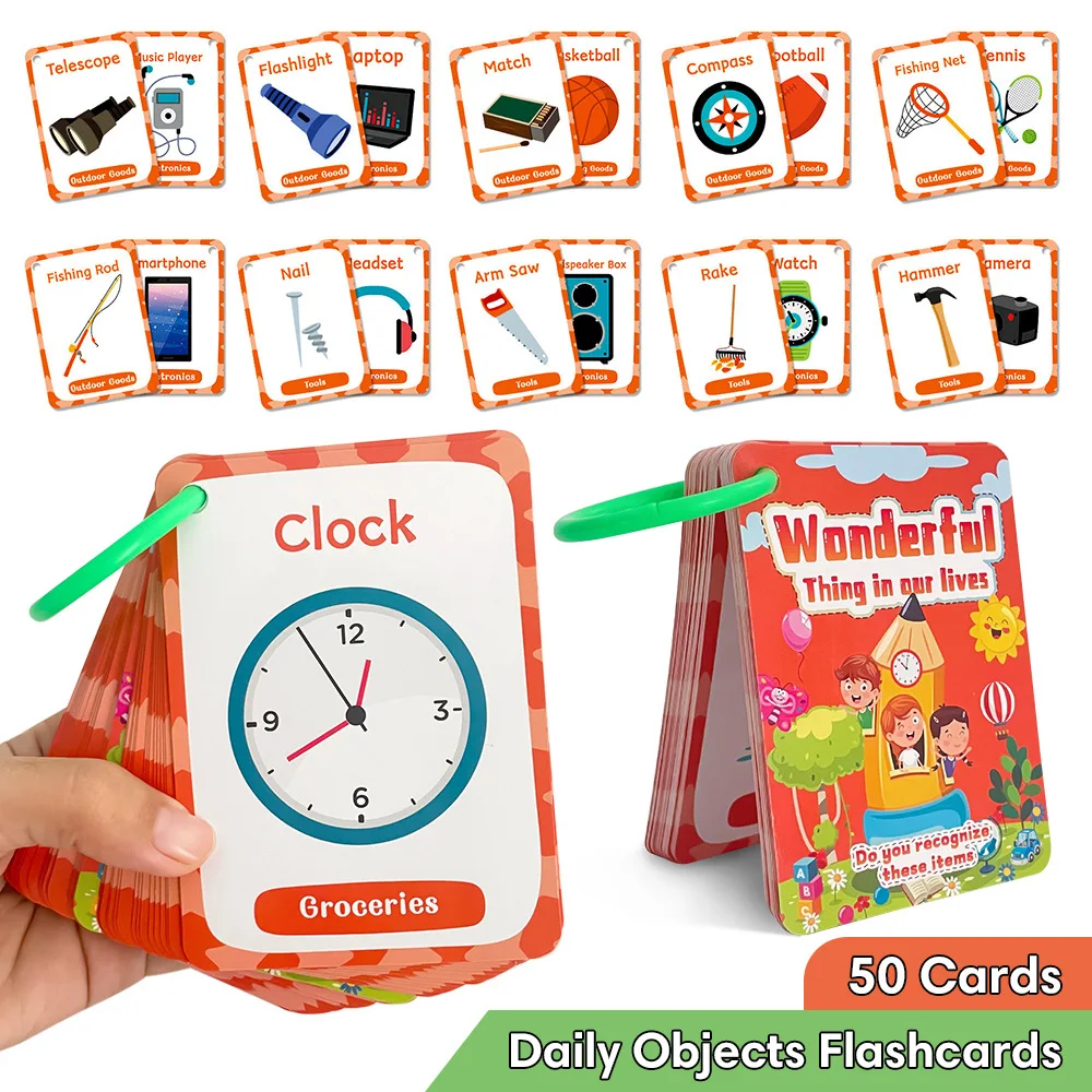 

50 карточек с английскими словами для детских предметов первой необходимости, общее знания жизни, английские познавательные карты для раннего образования