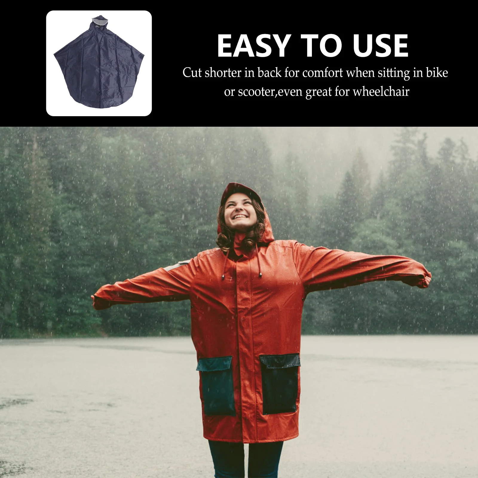 

Bicycle Raincoat Waterproof Windproof Reinforced Snap Drawstring Hood Unisex Rain Cape For Riding Camping Outdoor