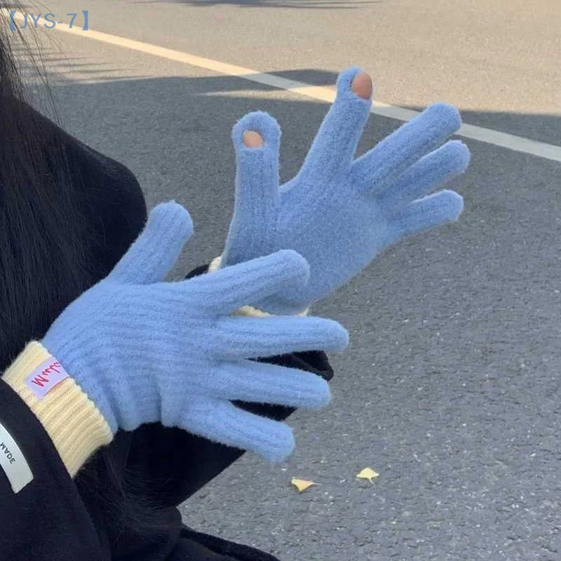 【JYS-7】قفازات نسائية شتوية سميكة مقاومة للرياح دافئة بأطراف الأصابع تعمل باللمس قفازات محبوكة عصرية ملونة إملحقات ناعمة