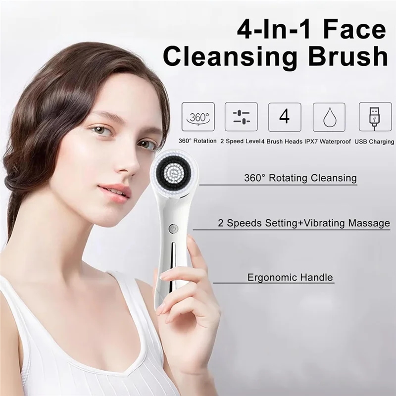 A83G-Facial Cleansing Brush, IPX 7 Waterproof Electric Facial Brush, 2 Adjustable Speeds, Facial Brush Cleaner