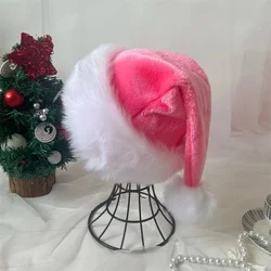 Chapeau de Père Noël de Noël en peluche longue rose pour adultes et enfants, rouge, noir, unisexe, vacances, nouvel an, fournitures de fête, 2024