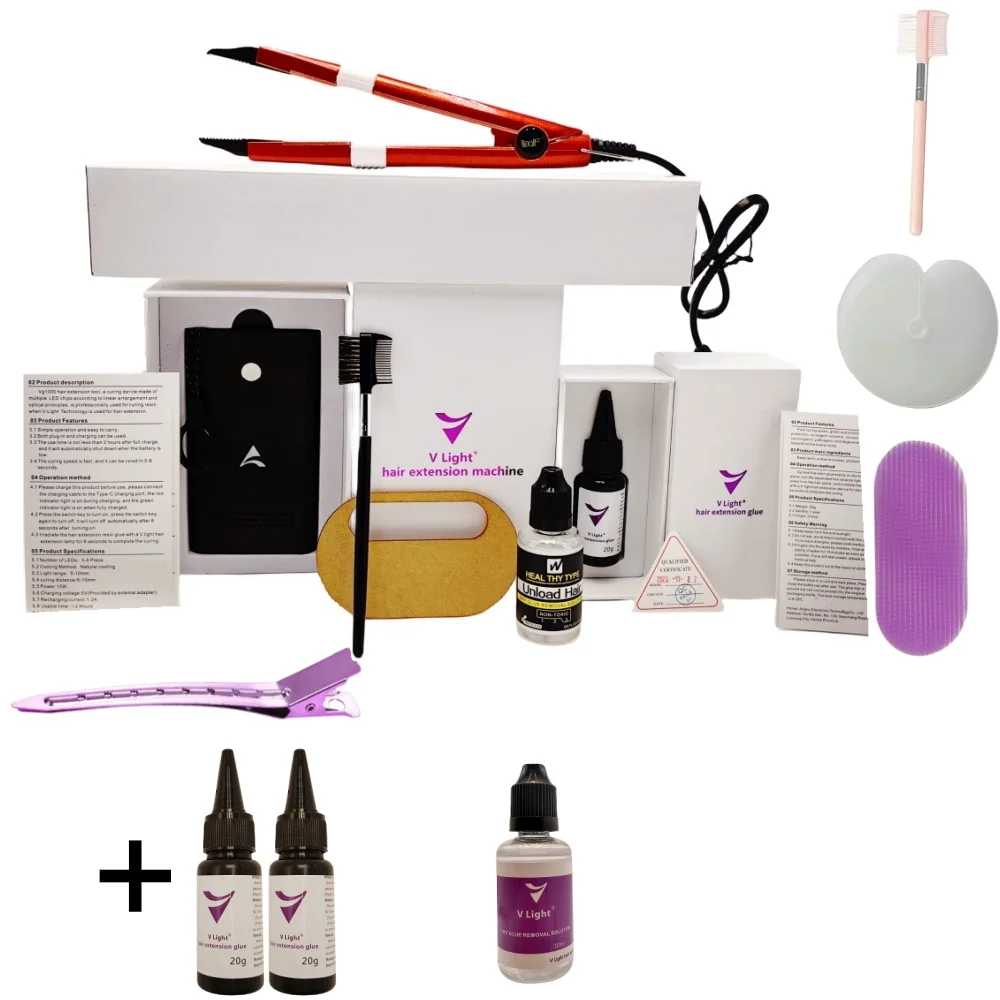 Vライト技術-ヘアエクステンション,無味テープ,接着剤付き赤いツールキット
