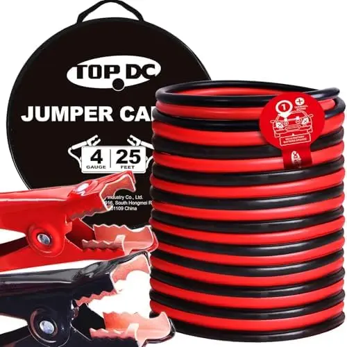 

TOPDC 4 Gauge 25ft Heavy Duty Jumper Cables for Car, SUV, Truck – Includes Carry Bag (TD-P0425)