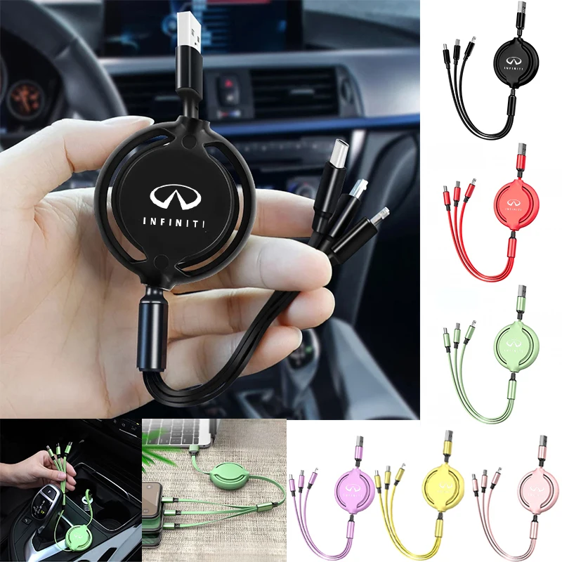 Car 3 In 1 Micro USB Type C Fast Charging Cable Multi Charger For Infiniti Q50 G37 QX70 FX35 Q60 Q30 QX60 JX35 Car Accessories