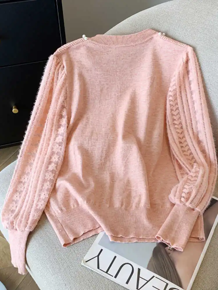 Women's Pink Pullover Knitted Sweater Harajuku Y2k Long Sleeves O-Neck Sweater Vintage 2000s 90s Aesthetic Clothes 2024 Autumn