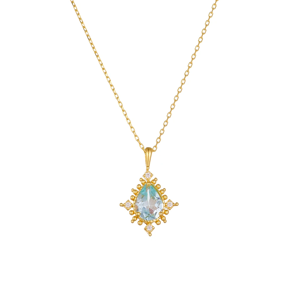 

Sky Blue Topaz Tear-Shaped Pendant 925 Silver Necklace for Women Unique Design Luxury Sensation Jewelry