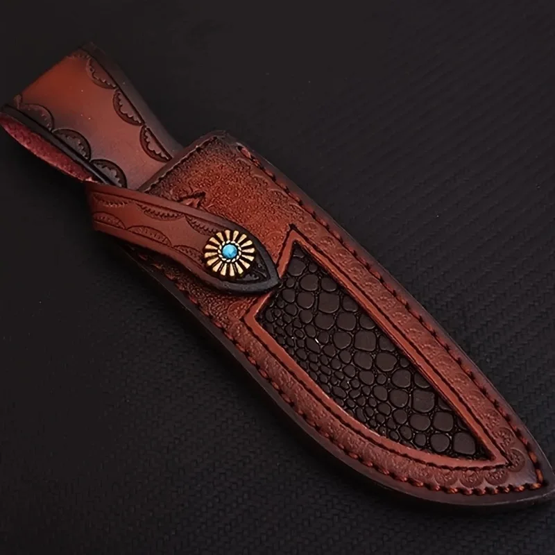 Head layer cowhide knife cover, straight knife leather cover, carved storage small knife leather cover, outdoor knife sheath