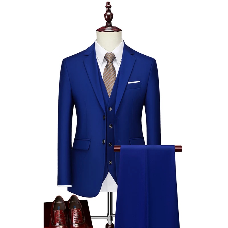 Mens Pink Three-piece Business Casual Wedding Suit High-Quality Handsome European And American Style Suit with Vest And Trousers