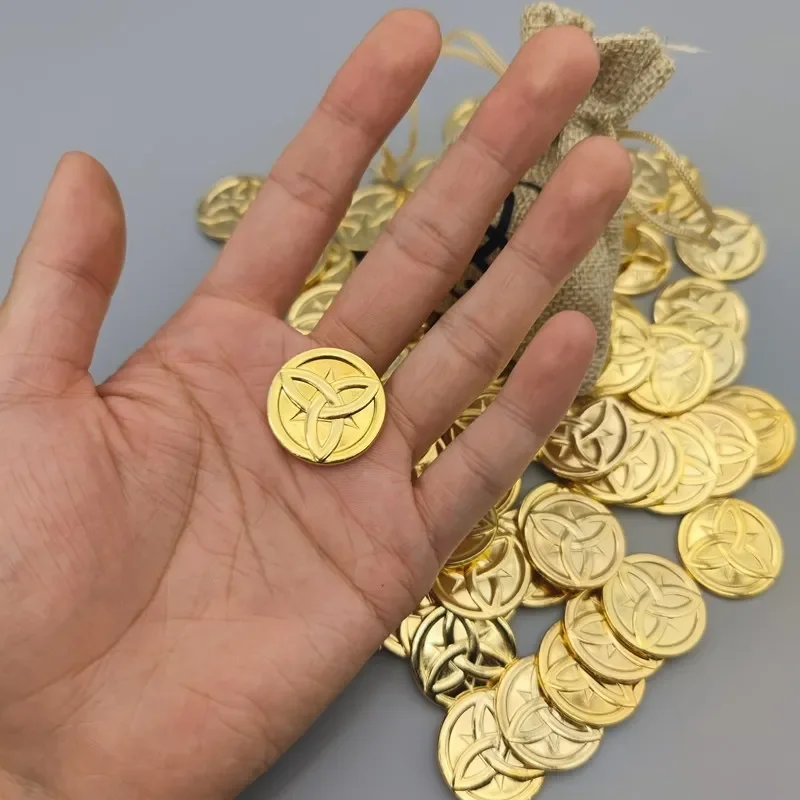 Genshin Impact Mora Coins with Bag 10/20/30/40/50Pcs Anime Golden Collection Prop Cosplay Trengthen Equipment Rock God Fans Gift image 3